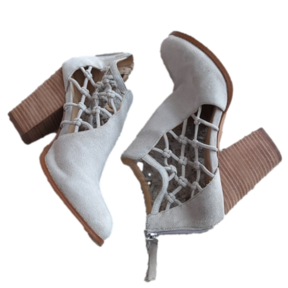 Joe's Jeans Shoes Joes Jeans Light Grey Leather Lattice Heeled Rear